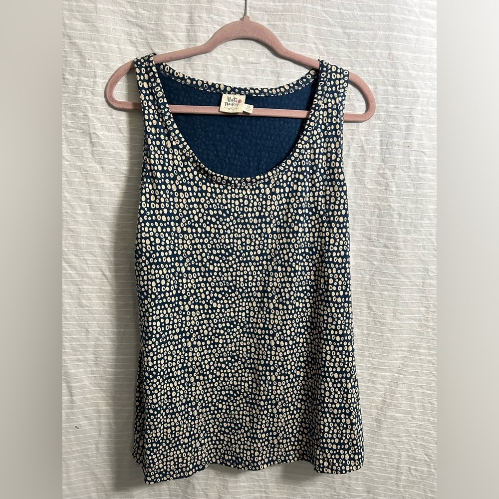 Mata Traders Friendship Tank Top Blue Navy Cream Polka Dots Women’s Size XL